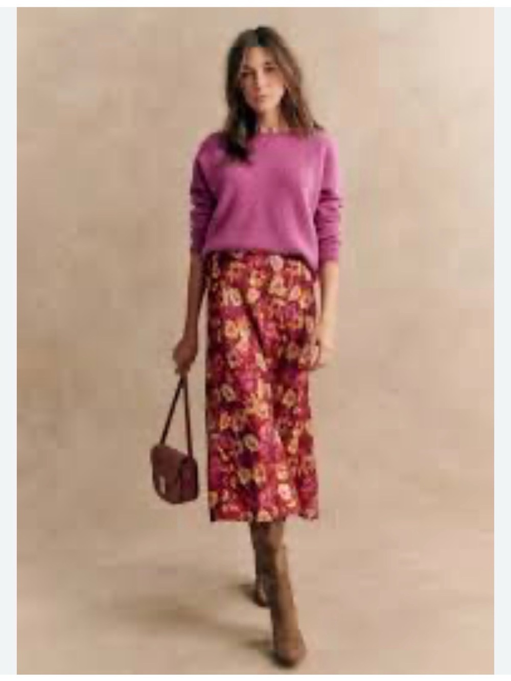NWOT Sézane Sandy Midi Bias Cut Skirt in Pink Floral